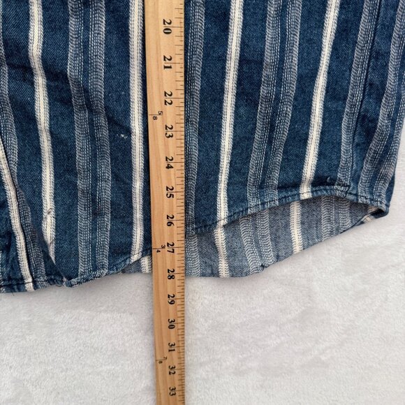 Vintage Wrangler Flannel Shirt Men 17.5-35 Blue Stripe Knit Heavyweight Western - Picture 4 of 10